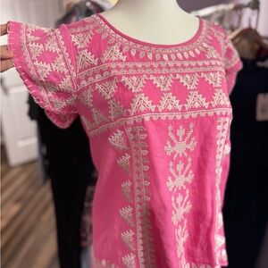 THML Pink and White Embroidered Top